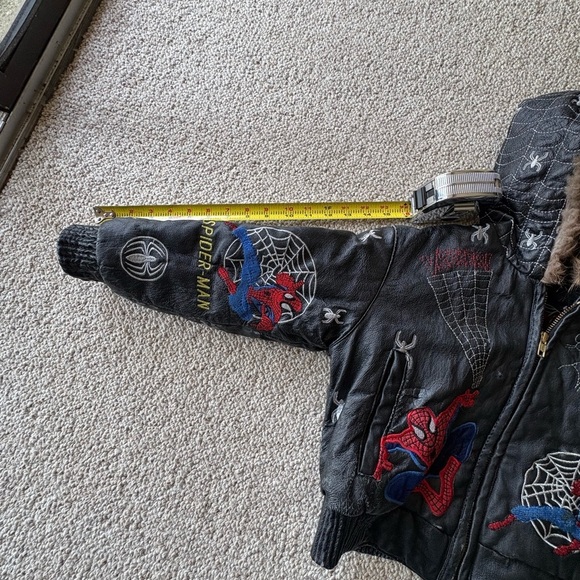 RARE Leather  Spiderman Kids Jacket - Black with Red and Blue Accents - Picture 15 of 15